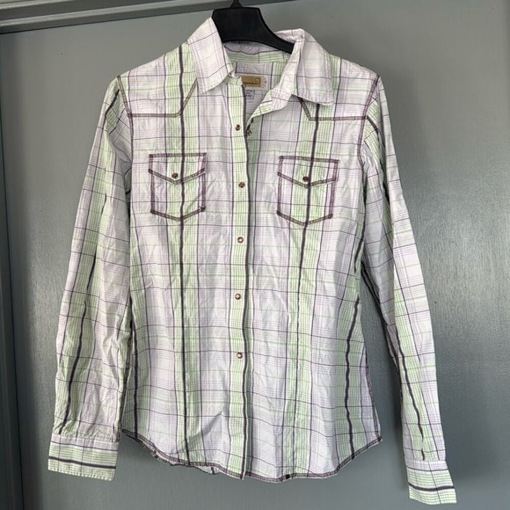 Shyanne Women's Plaid Western Pearl Snap Shirt Yokes Long Sleeve size Large